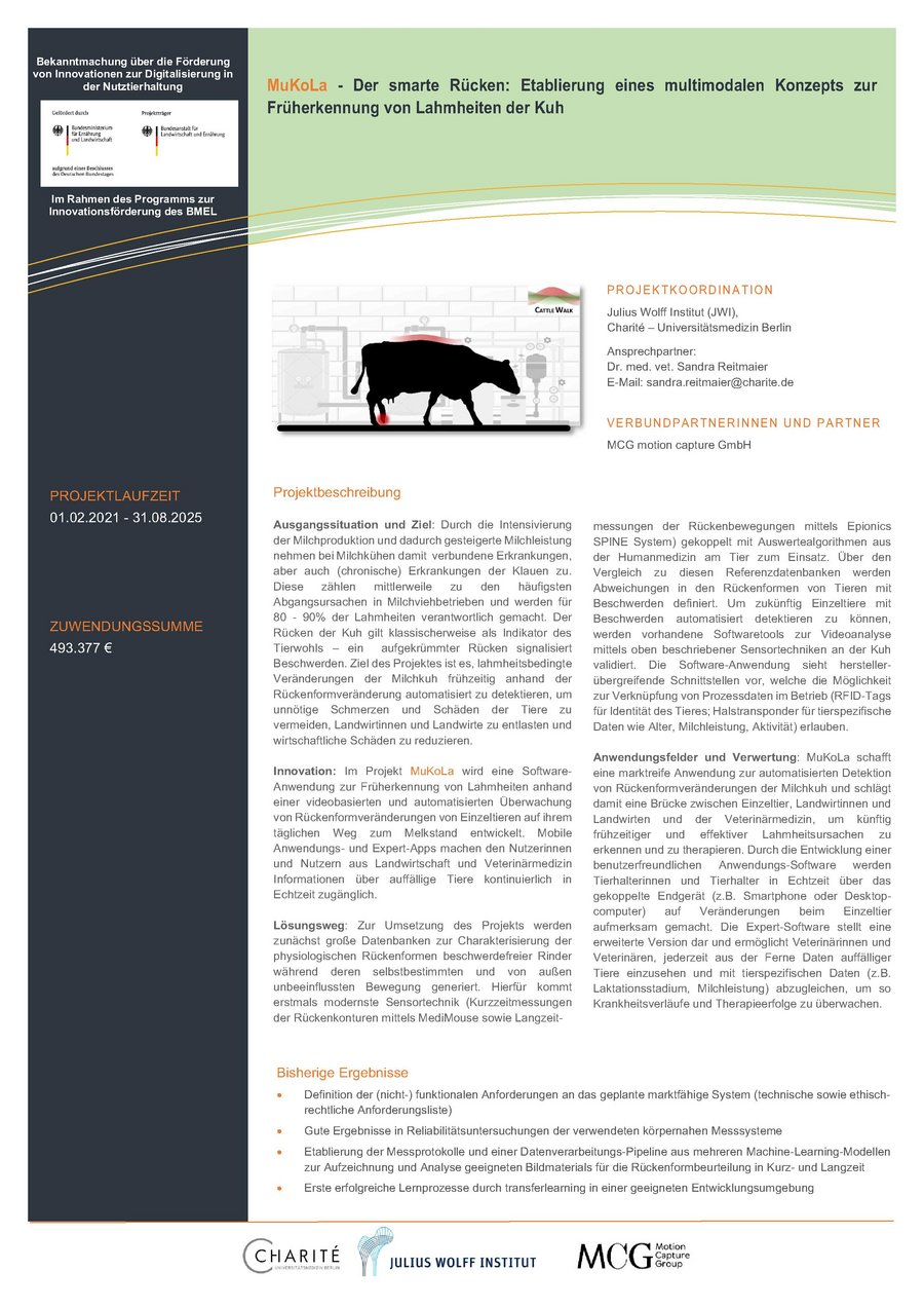 Steckbrief des Projekts: Der Smarte Rücken - Etablierung eines multimodalen Konzepts zur Früherkennung von Lahmheiten der Kuh (MUKOLA)