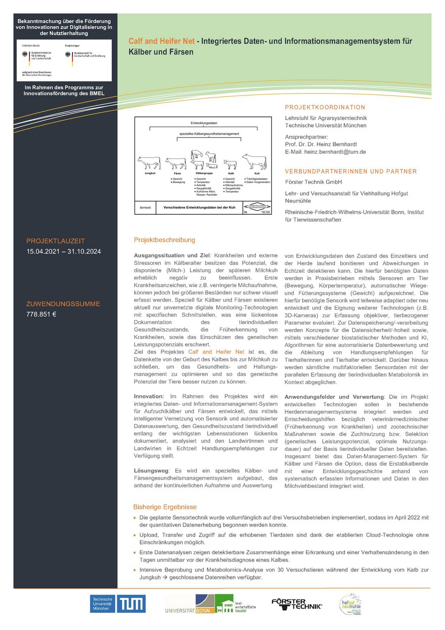 Steckbrief des Projekts: Calf and Heifer Net - Integriertes Daten- und Informationsmanagementsystem für Kälber und Färsen (CHN)